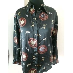 Vintage Tess‎ Blouse Collared button-down Black Flo